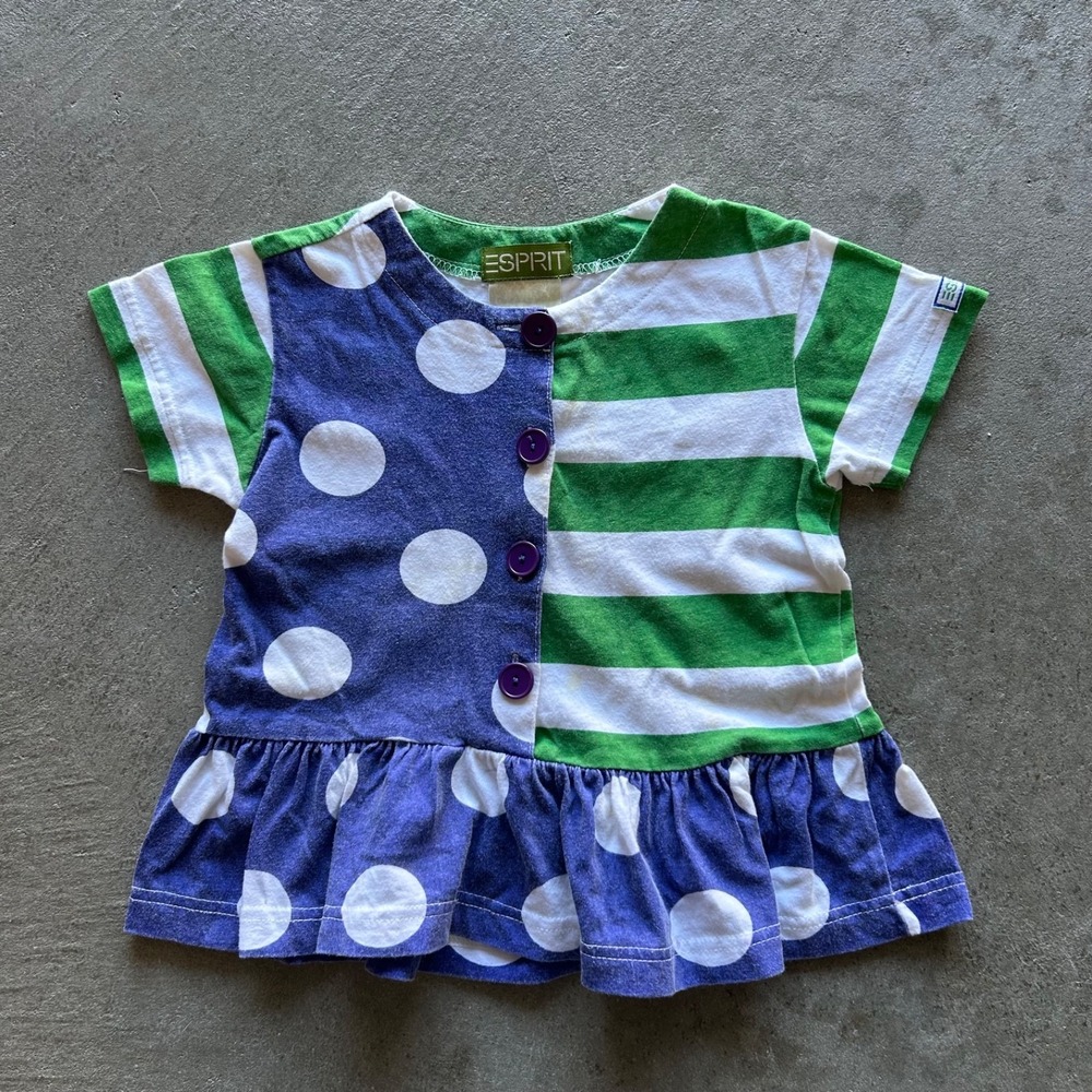 Vintage 90s Esprit Toddler Dress 3 Month Purple Green‎ Short Sleeve Polka Dot